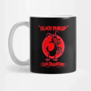 Black Phillip - Live Deliciously - Vintage Cartoophilin Goat RED Mug